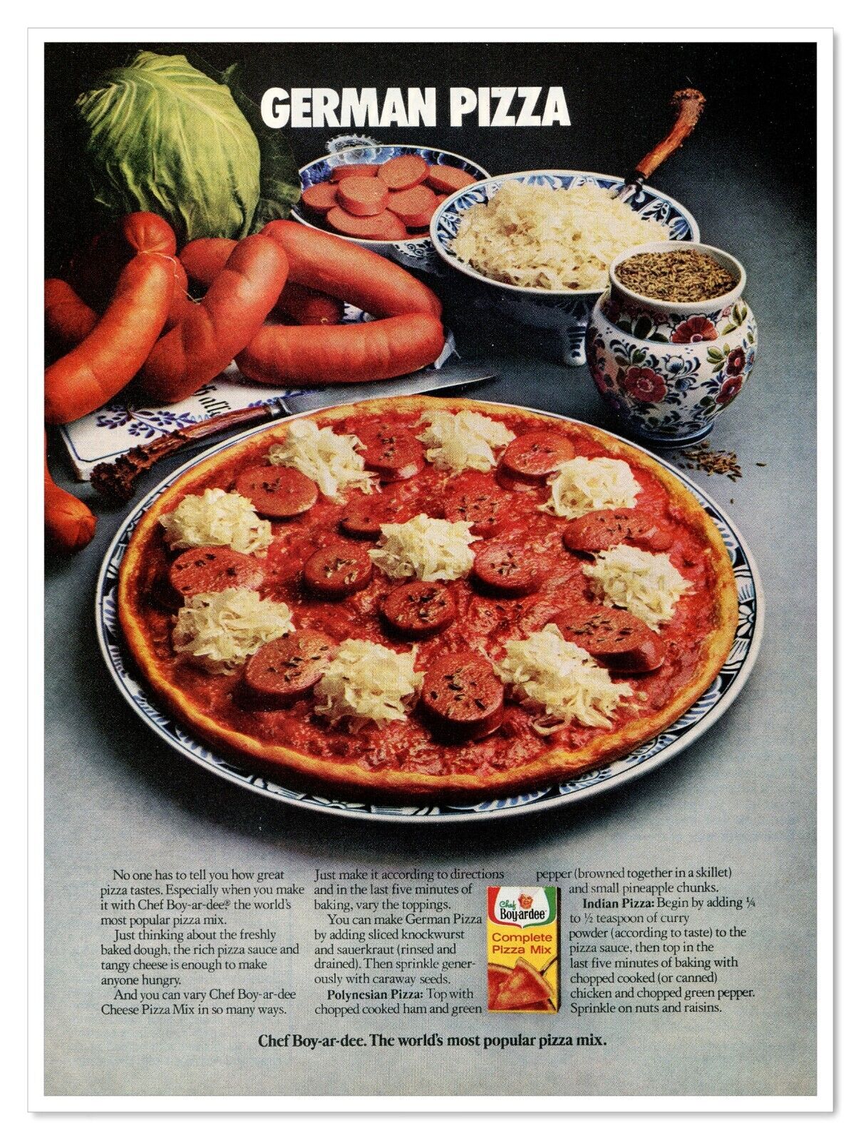 Chef Boy-ar-dee Pizza Mix Recipe Ideas Vintage 1972 Full-Page Magazine Ad