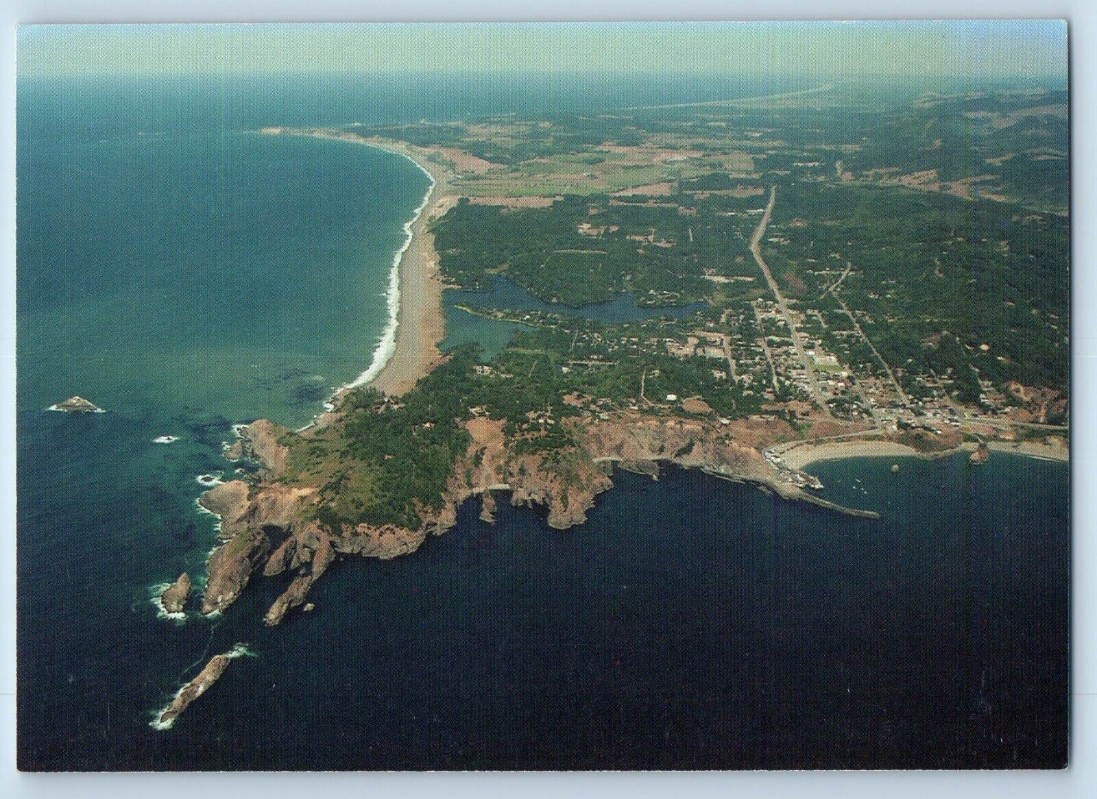 Port Orford Oregon OR Postcard Cape Blanco Lighthouse Aerial View c1960 Vintage
