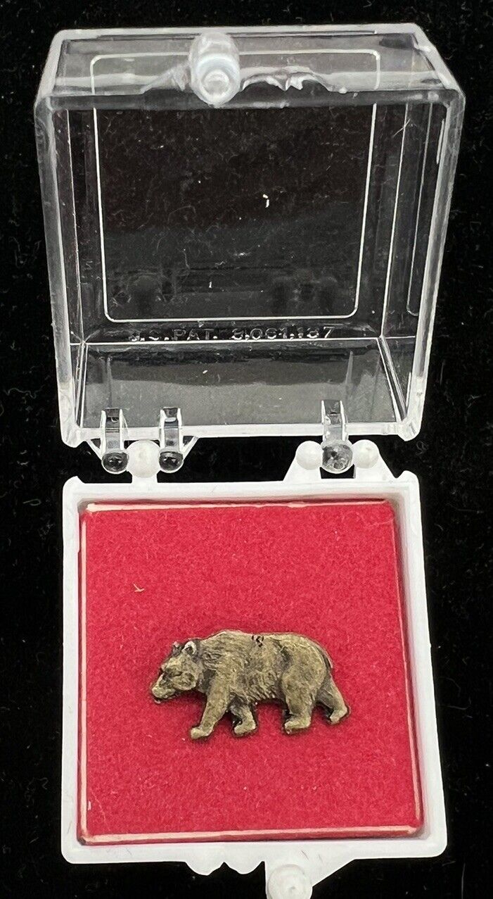 Vintage California Grizzly Bear Pin Tie Tack - CA Golden State Flag “Monarch” 🐻