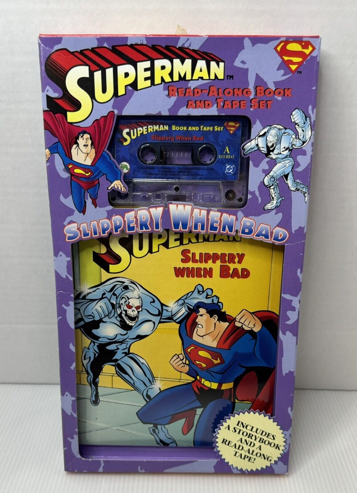 Superman Read-Along Book And Tape Set DC Inchworm 1998 Slippery When Bad