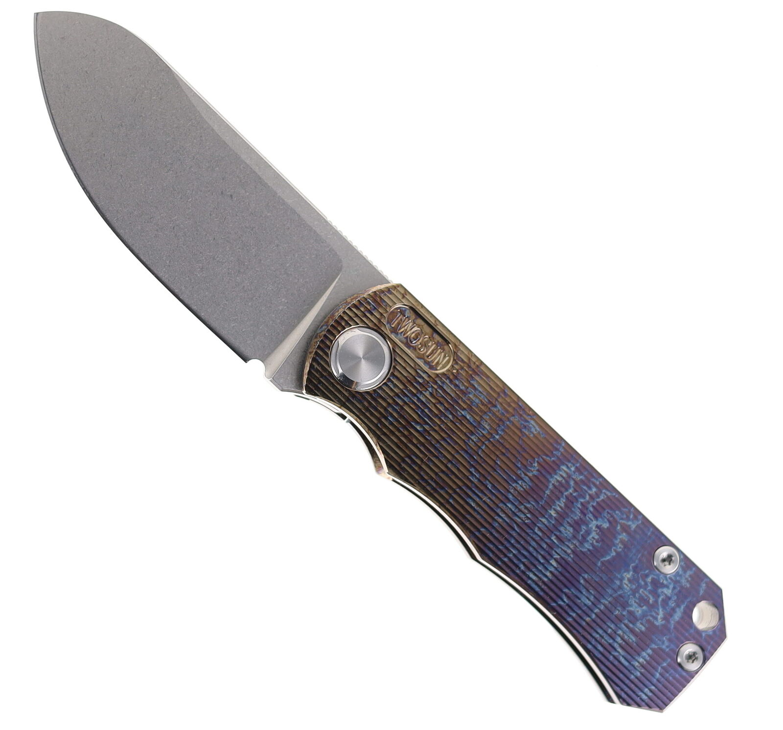 TwoSun Folding Knife Color Titanium Handle D2 Clip Point Plain Edge TS349-D2-COL