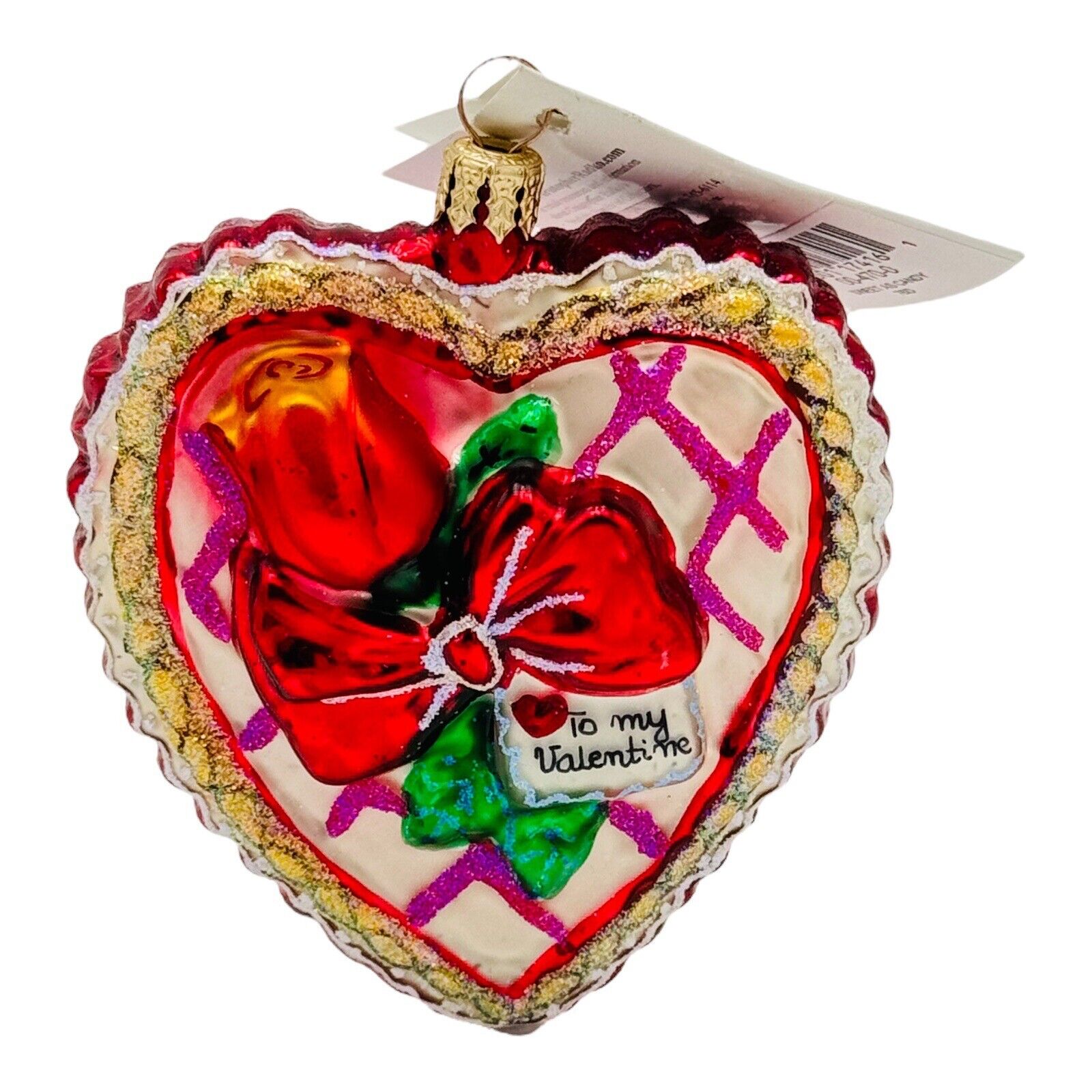 Christopher Radko Sweet As Candy Heart Glass Valentine’s Day Ornament 4” NEW