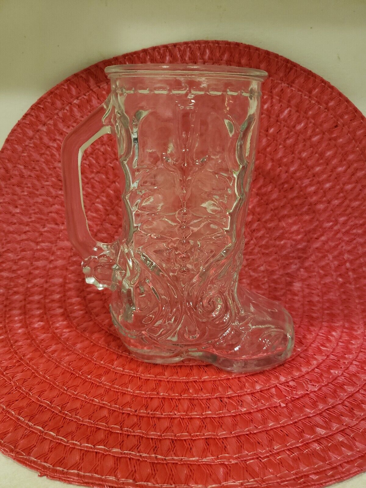 Vintage Libby Cowboy Boot Beer Whiskey Drinking Mugs Clear Glass Raised Handle