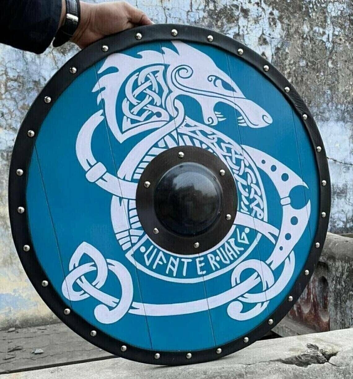 Handmade Designer Viking White Dragon Shield Fully Functional Wooden 24\'\' Shield