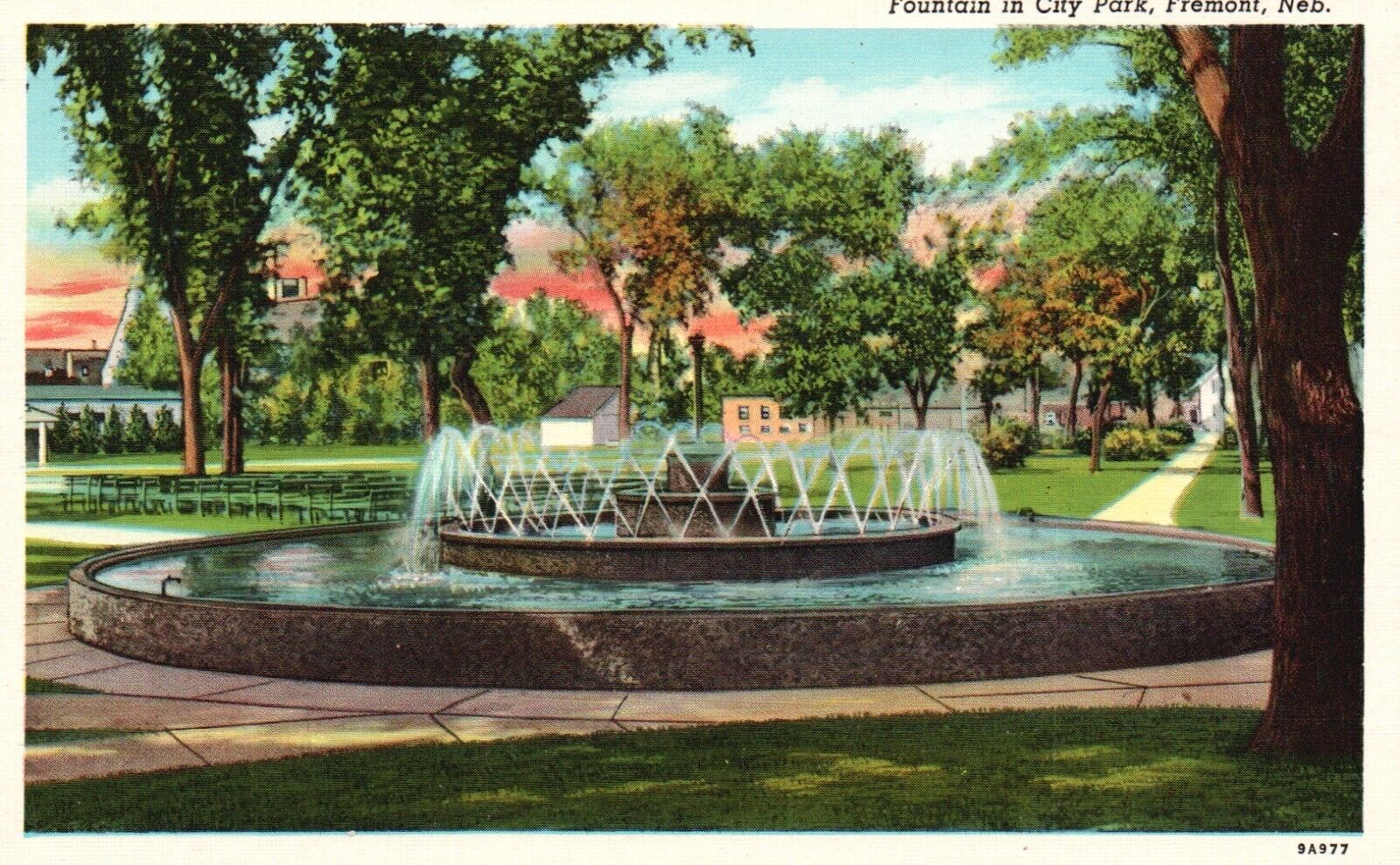 Postcard NE Fremont Nebraska Fountain in City Park Linen Vintage PC G4218