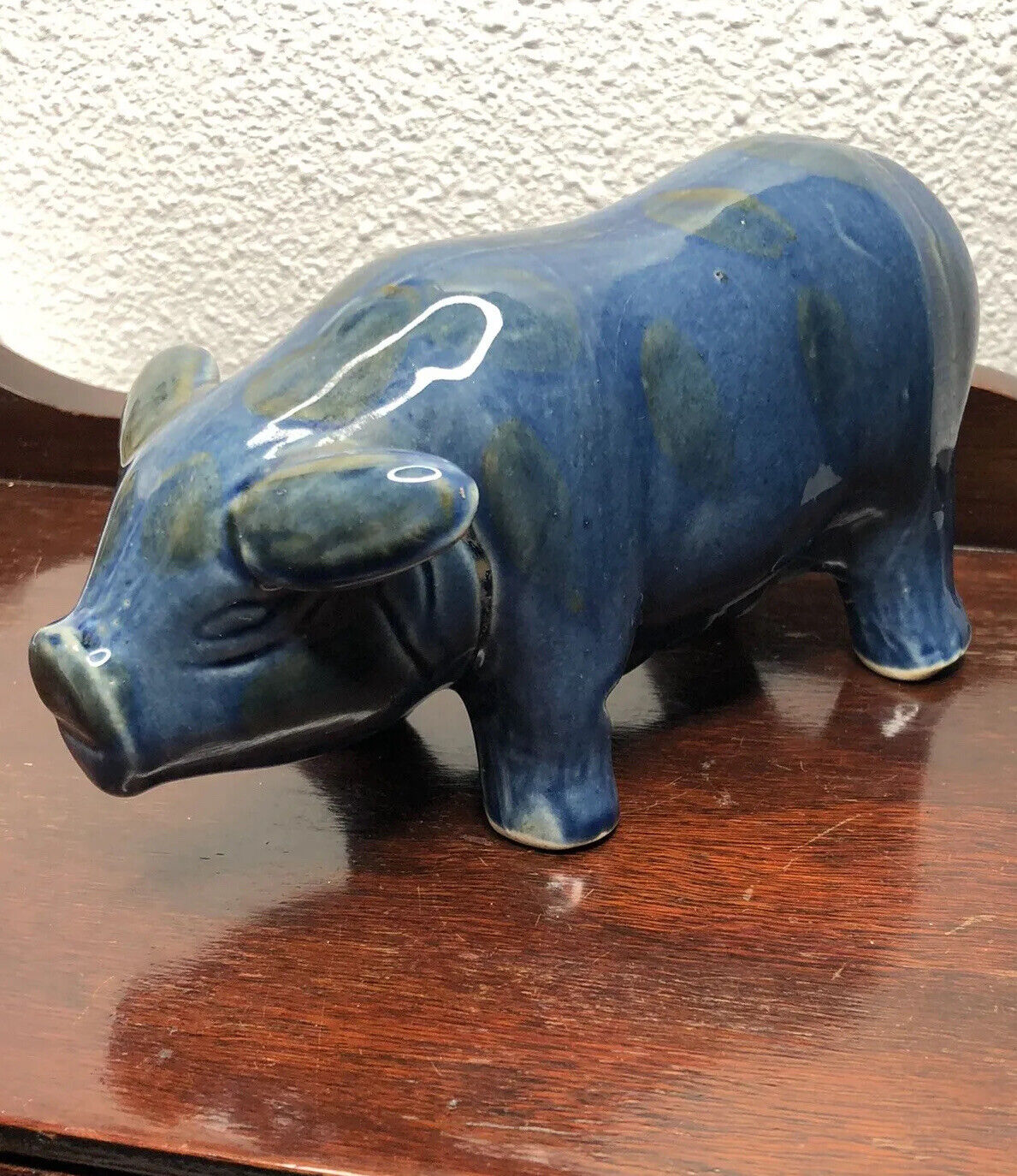 Vintage Blue Pig Glazed Ceramic Figurine