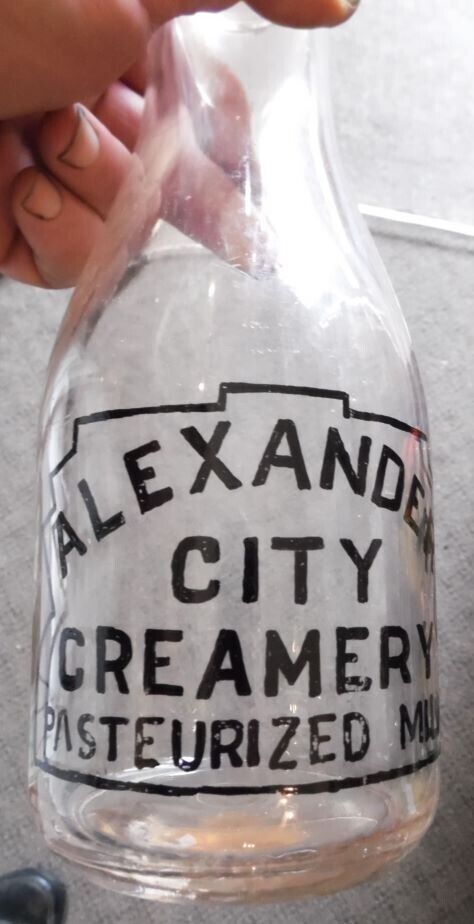 Alexander City, Alabama Black Pyro Quart Milk Bottle Rare