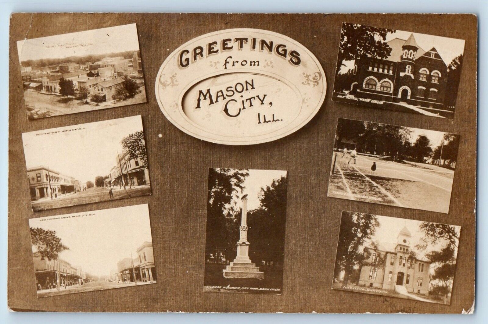 Mason City Illinois IL Postcard RPPC Photo Greetings Multiview c1910\'s Antique