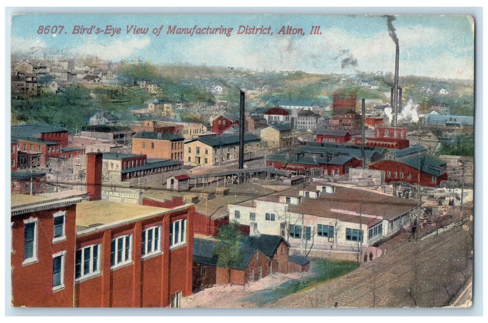 1915 Birds Eye View Manufacturing District Exterior Alton Illinois IL Postcard