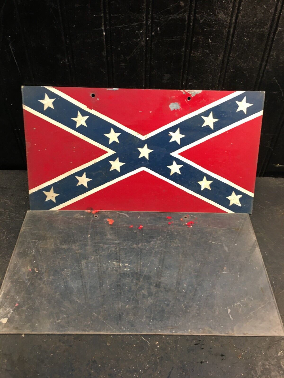 Vintage Hand Painted  Flag License Plate, Folk Art Mid Century