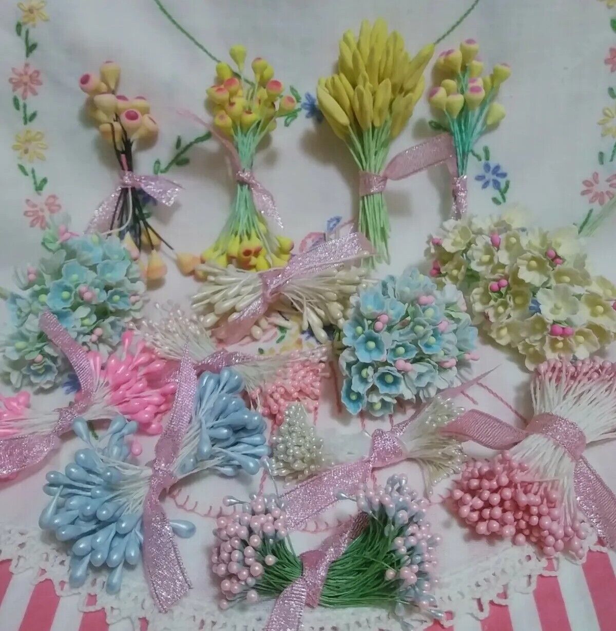 Vintage Forget-me-nots Stamens Blue Pink Millinery Pastel Easter Crafts Journal