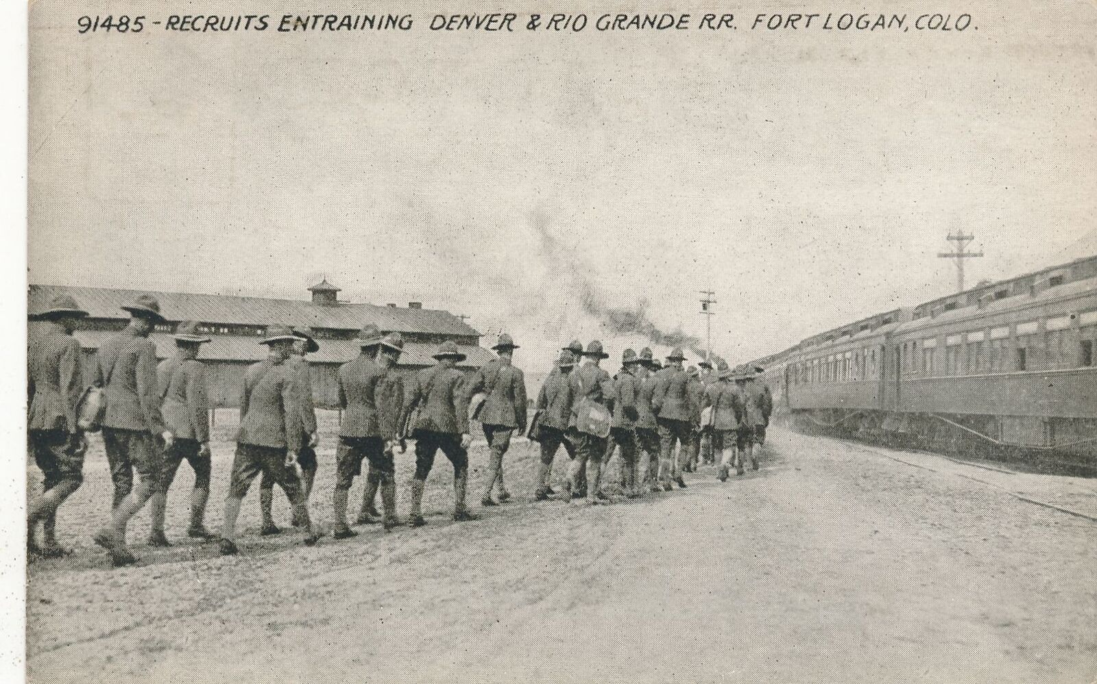 ENGLEWOOD CO - Fort Logan Recruits Entraining Denver & Rio Grande Railroad
