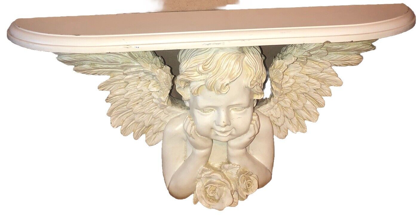 Vintage Large Angel Face Shelf Cherub Cream Resin Angel Shelf Gorgeous
