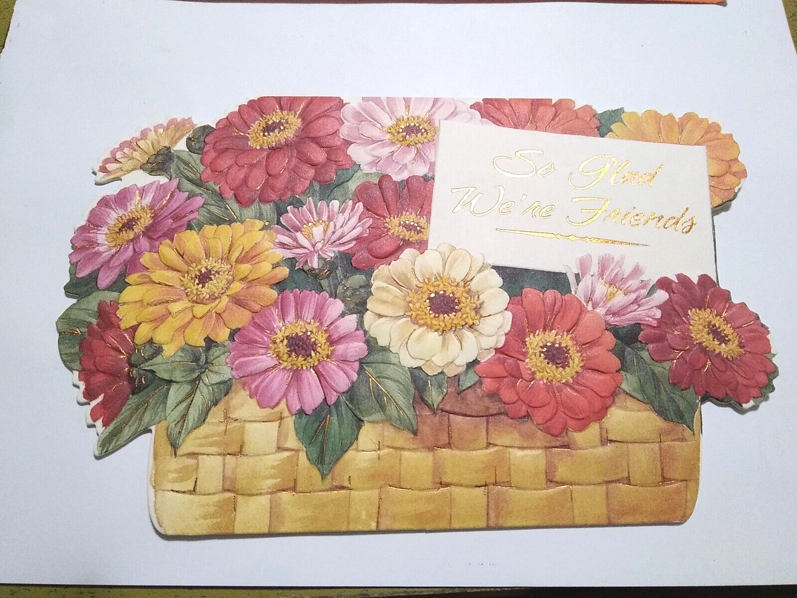 VTG AMERICAN GREETINGS EMBOSSED Basket Of FLOWERS HAPPY THANKSGIVING CARD 