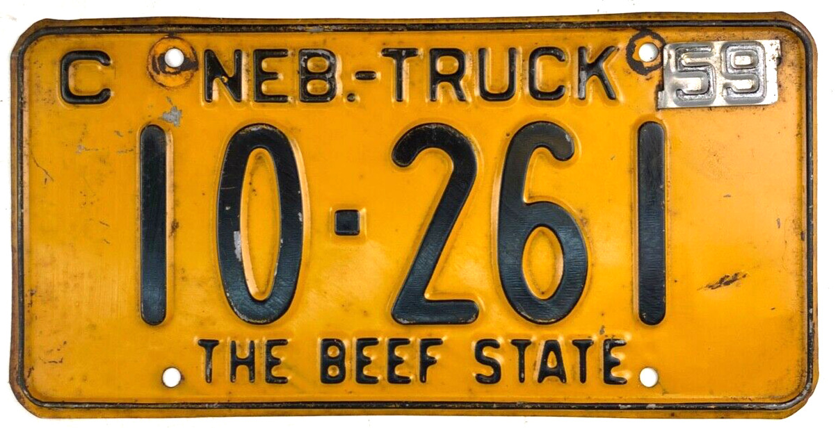 Nebraska 1959 Commercial Truck License Plate Vintage Decor Platte Co Collector