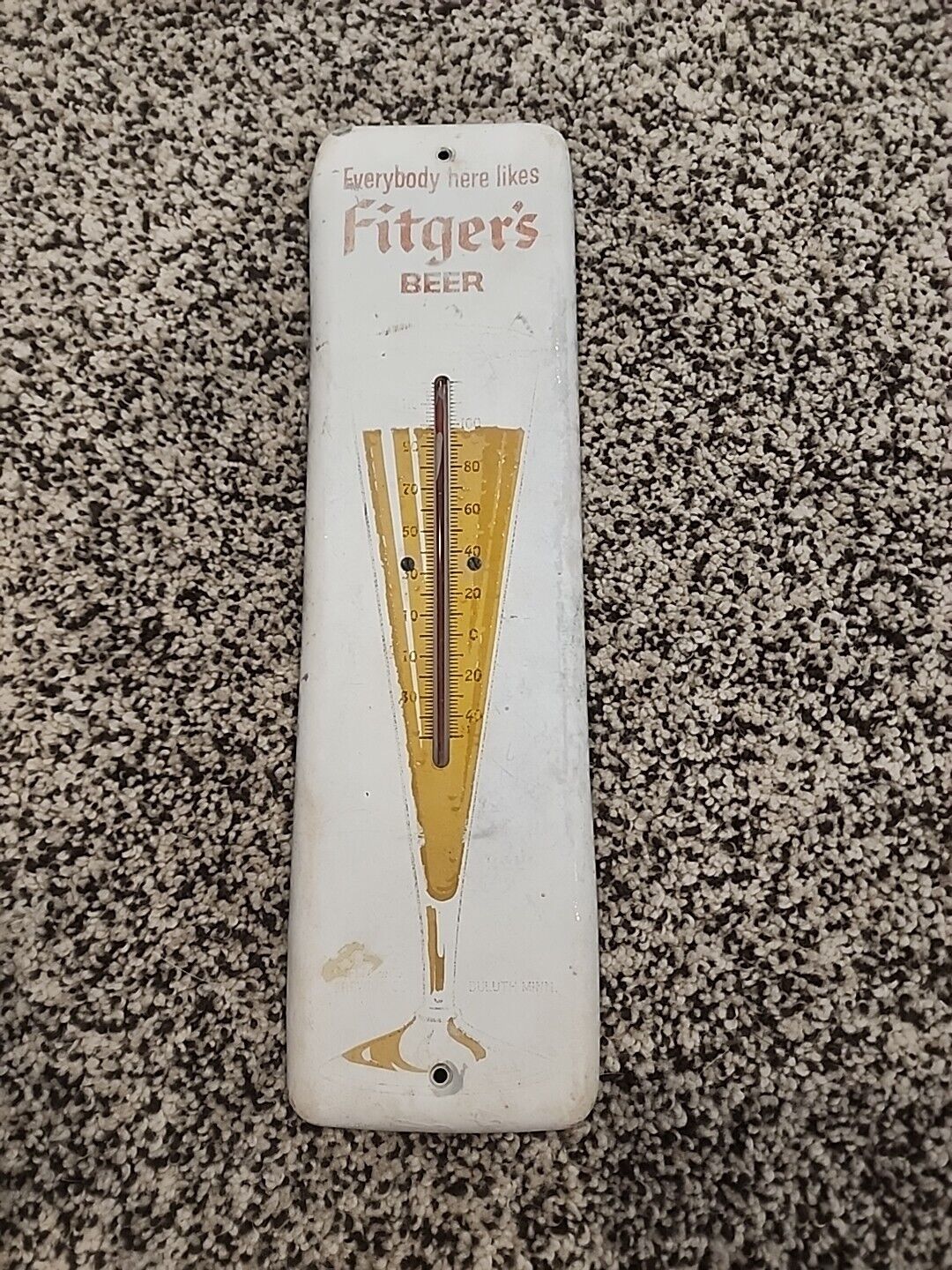 Vintage Fitger\'s Brleer Metal Thermometer Duluth MN