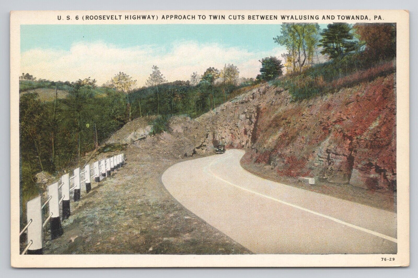 Postcard Roosevelt Highway Approach To Twin Cuts Between Wyalusing PA c1920