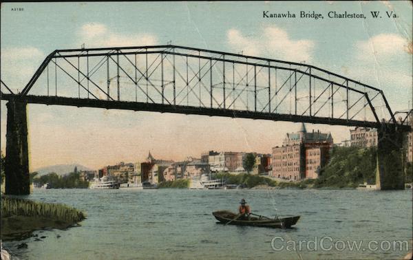 1911 Charleston,WV Kanawha Bridge West Virginia Antique Postcard 1c stamp