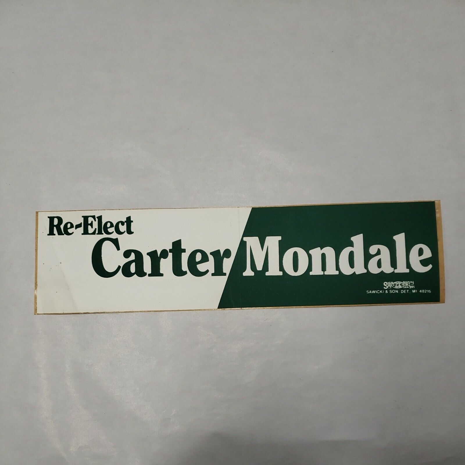 Vintage 1980 Election Bumper Sticker Re-Elect Carter & Mondale for President NOS