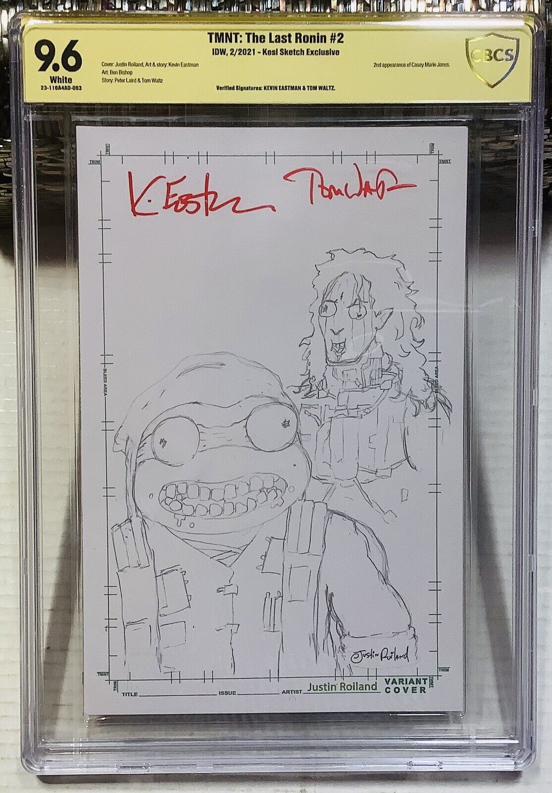 CBCS 9.6 TMNT THE LAST RONIN #2 SIGNED KEVIN EASTMAN & WALTZ ROILAND PENCIL