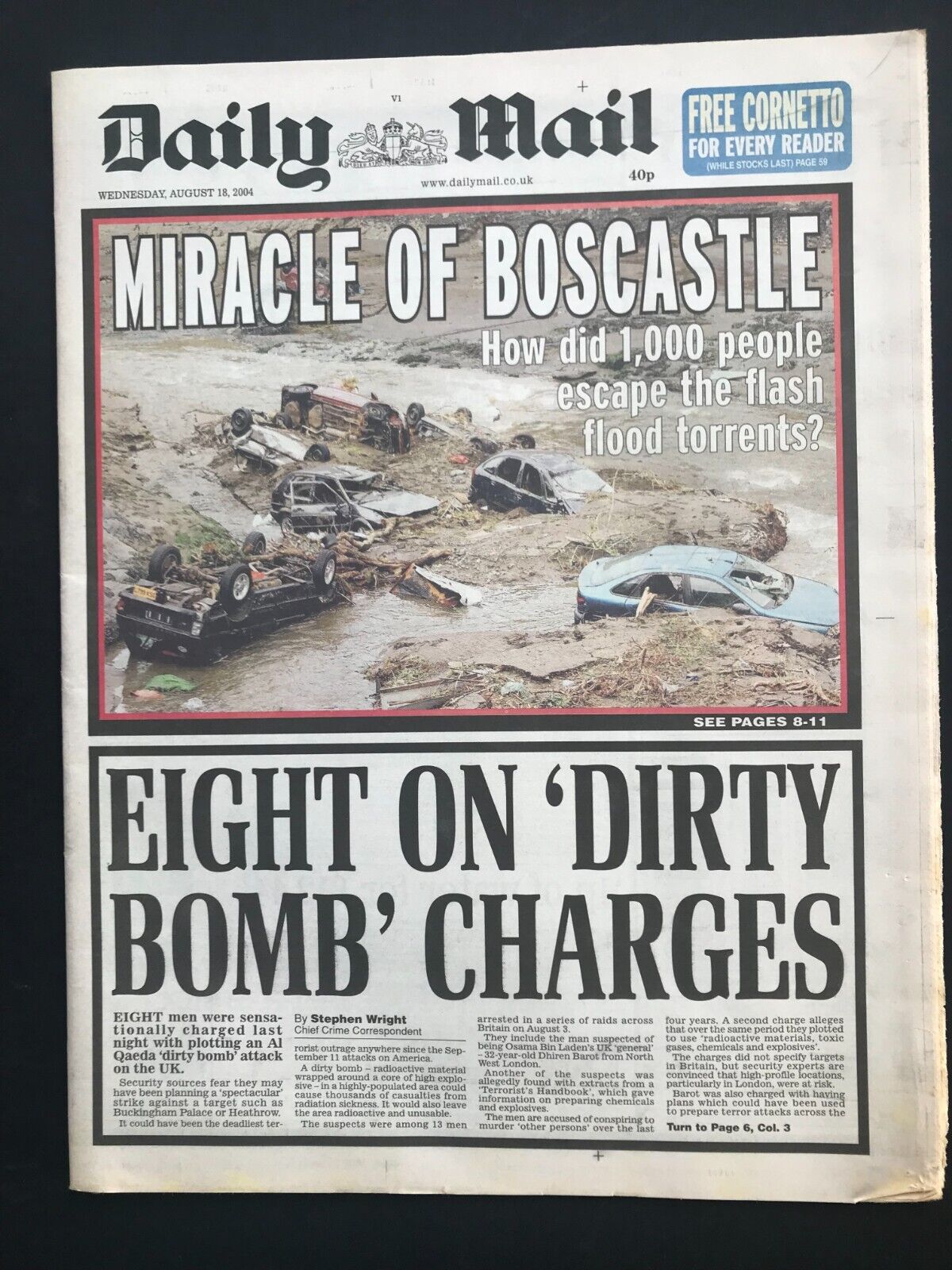 August 2004 Newspaper Boscastle Cornwall Flood Disaster Greece Olympics