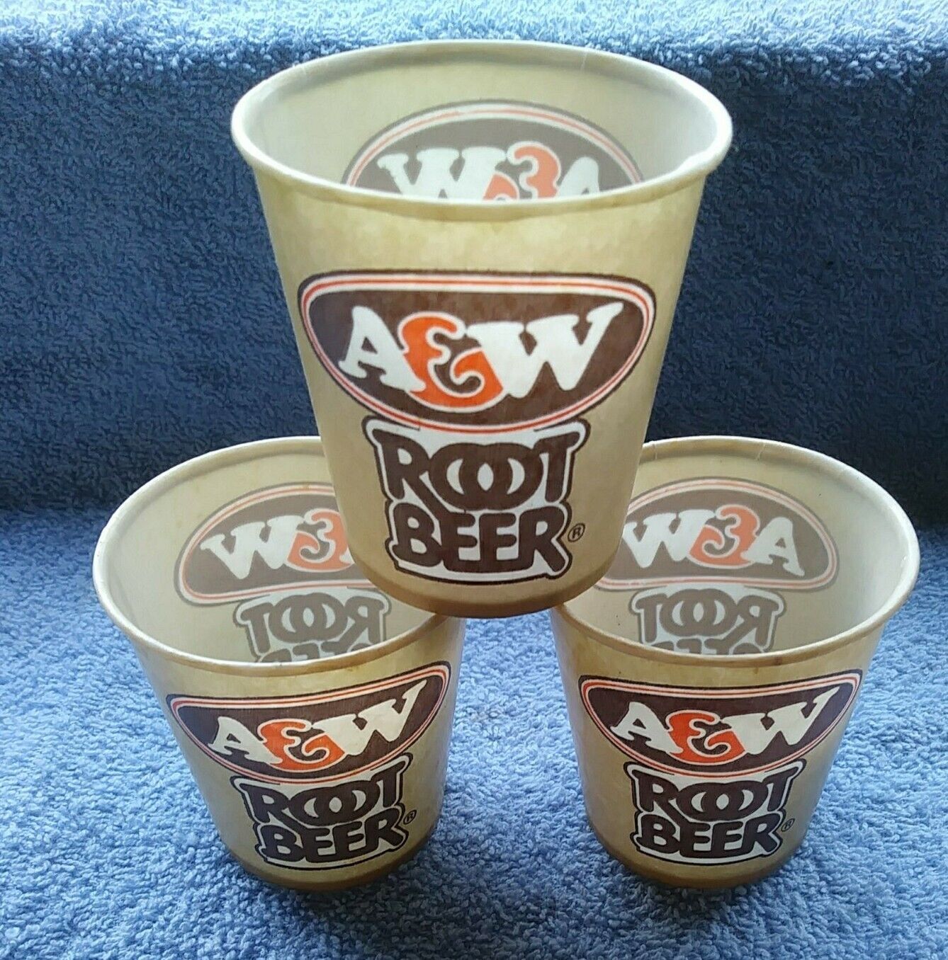 3 VINTAGE A&W ROOT BEER WAXED PAPER CUPS