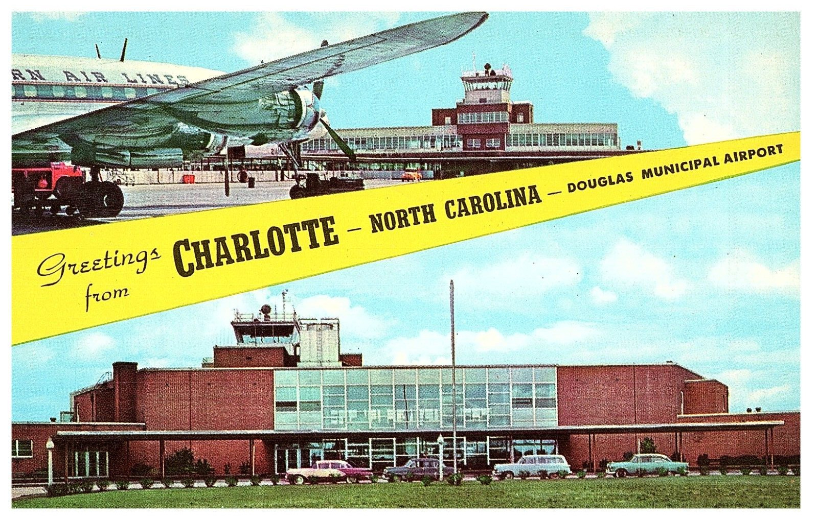 Douglas Municipal Airport Charlotte NC Airport Postcard Posted 1964