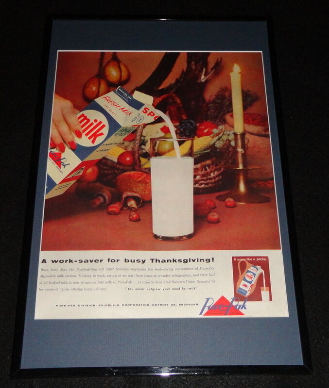 1955 Pure Pak Milk Framed 11x17 ORIGINAL Advertising Display 