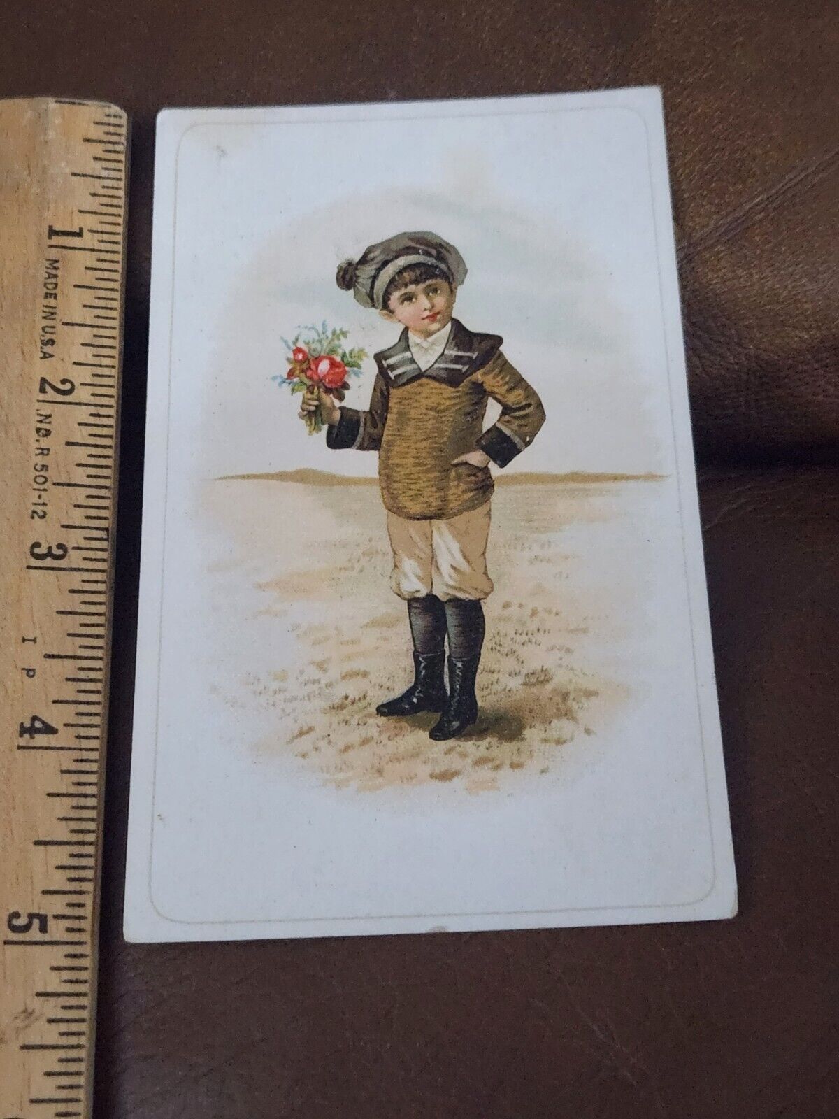 Arbuckles Ariosa Coffee Antique Victorian Trade Card Advertising #70 Boy Flowers