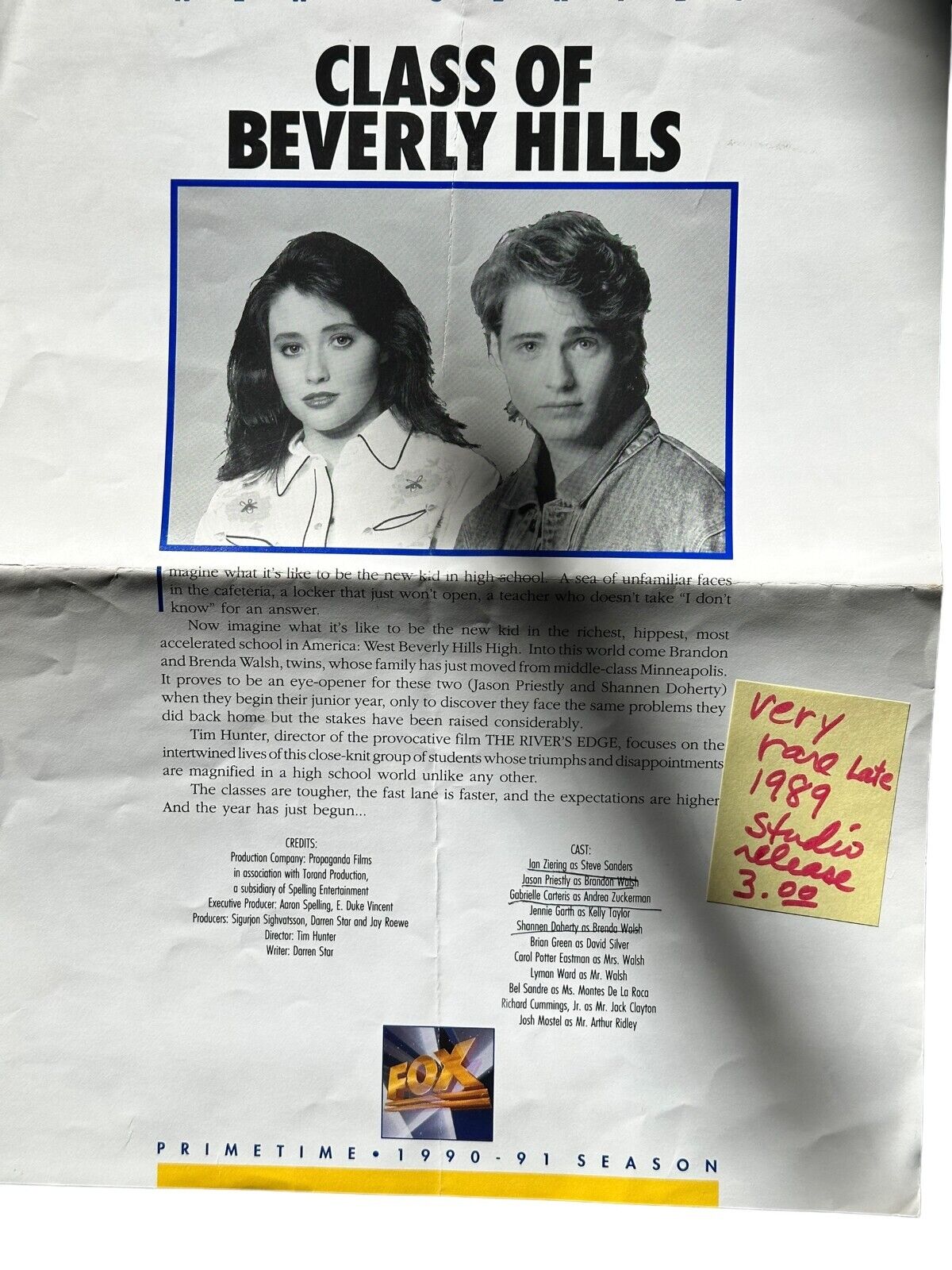 Very rare late 1989 Studio Release Beverly Hills 90210, Primetime 1990-91 season