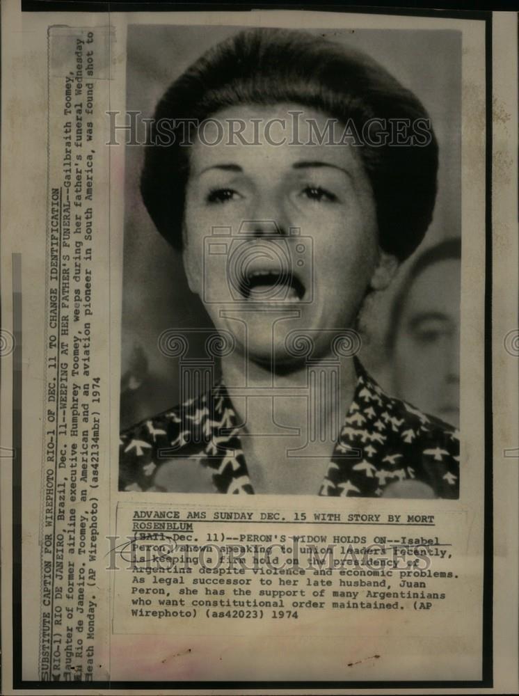 1975 Press Photo Isabel Peron Widow President Argentina - DFPC83813