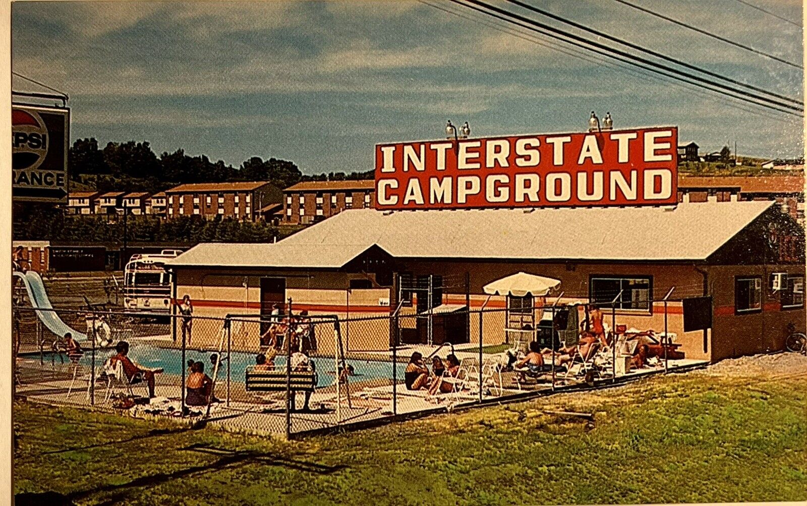 Chilhowie Virginia Interstate Campground Vintage Postcard I-81 Pepsi Sign Pool
