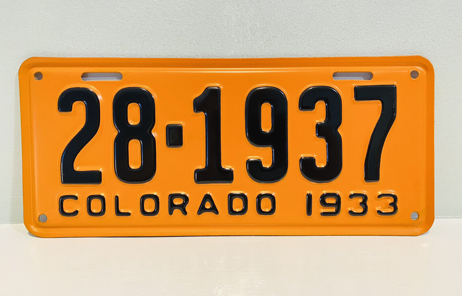 1933 Colorado License Plate 281937 Orange Black Garage Decor Ford Dodge Chevy