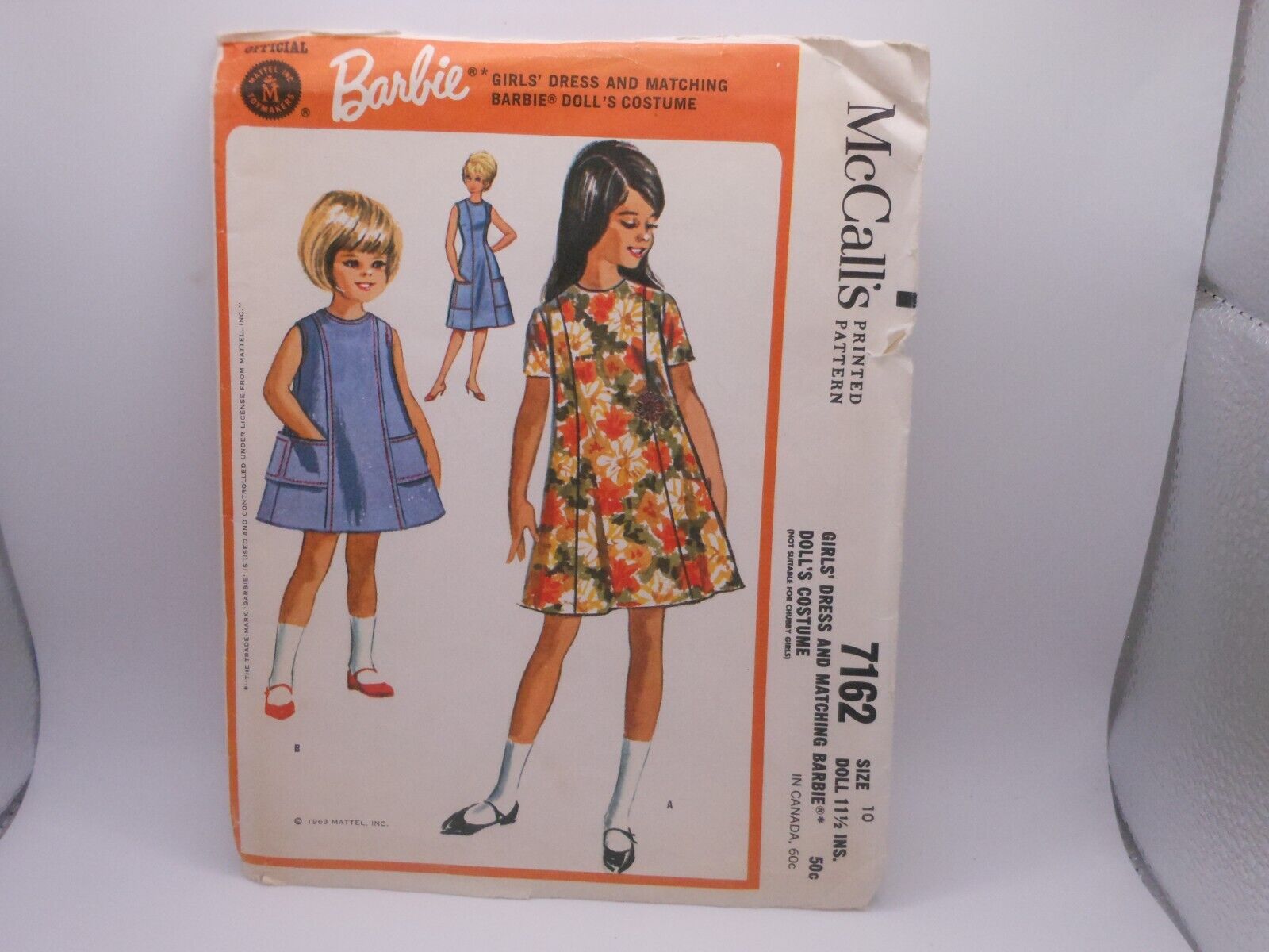 1963 McCall\'s Pattern 7162, Girl\'s Dress & Matching Barbie Dress (Mattel)