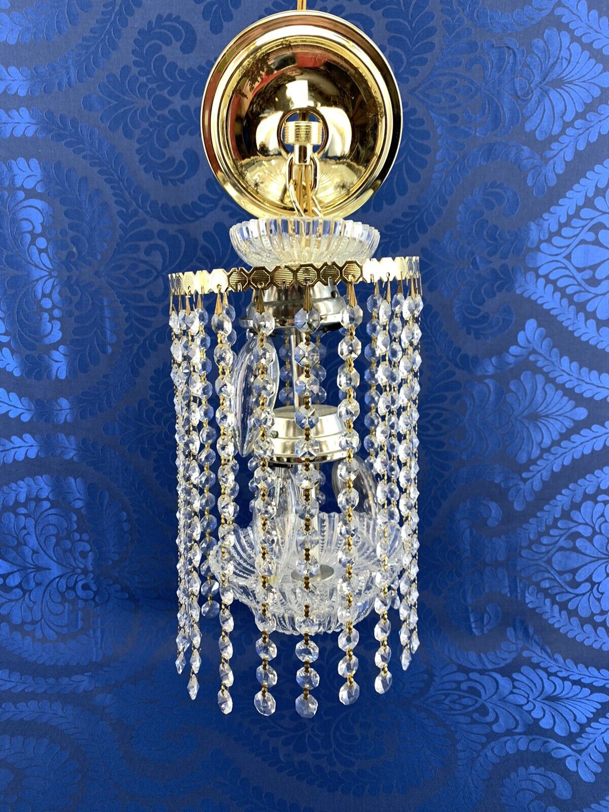 Bleikristall Vintage Brass Cut Crystal Ceiling Chandelier Germany Regency MCM￼￼￼