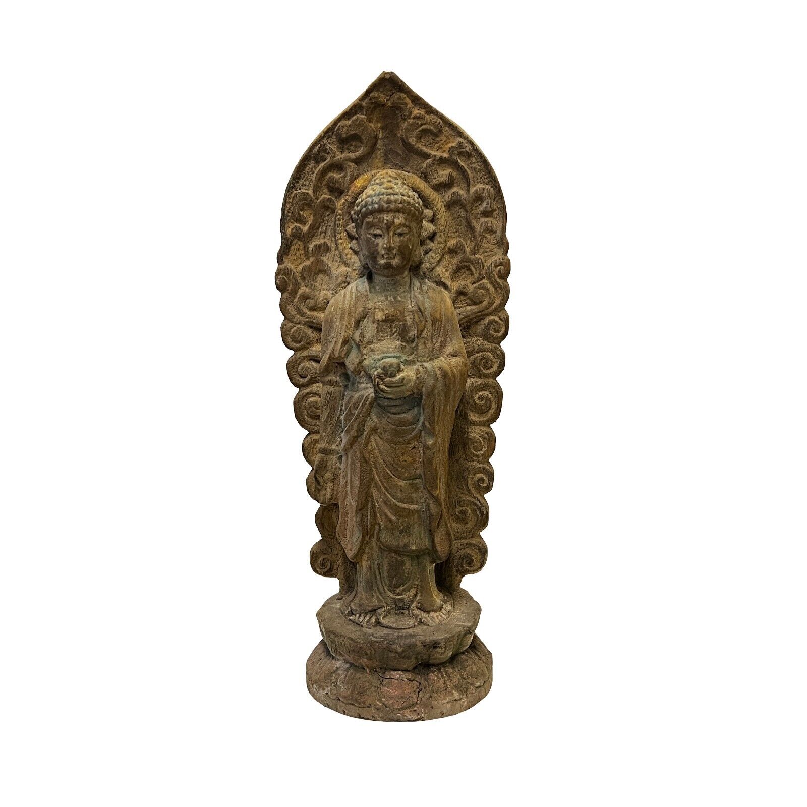 Chinese Rustic Wood Standing Gautama Amitabha Shakyamuni Buddha Statue ws2738