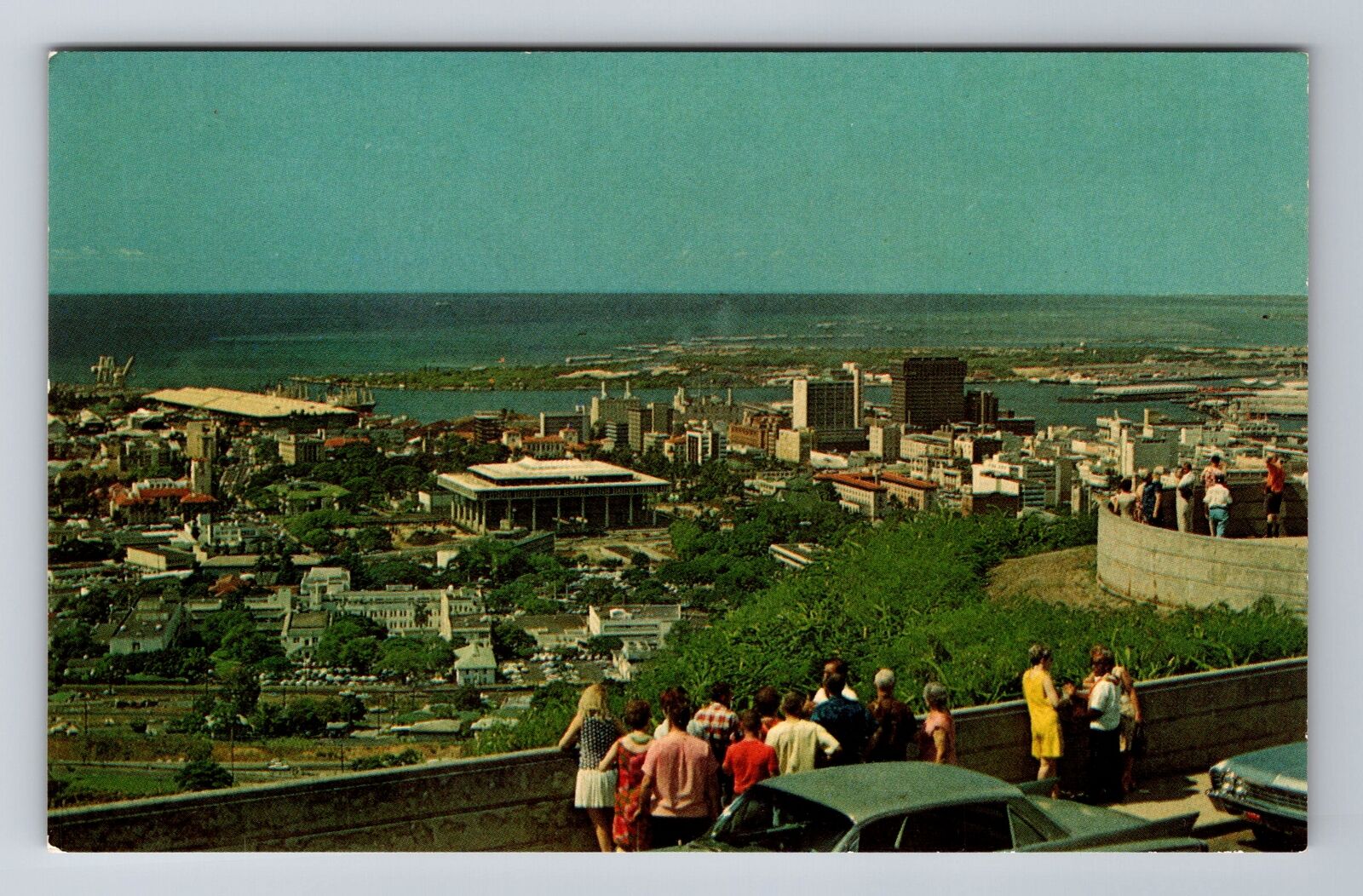 Honolulu HI-Hawaii, Birds Eye View of Downtown, Antique Vintage Postcard