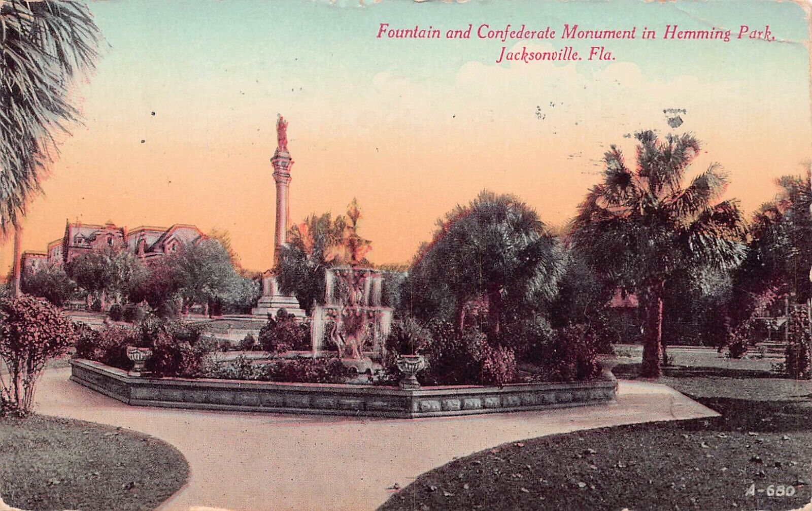 Jacksonville FL Florida Hemming Park Civil War Statue St James Vtg Postcard B55