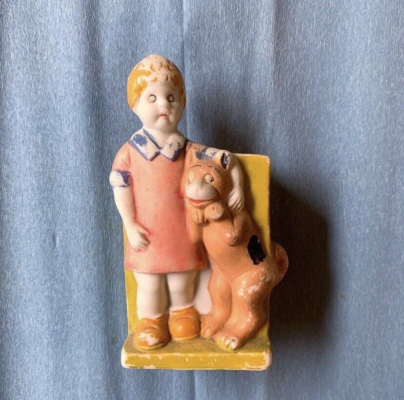 Vintage 1930s Little Orphan Annie And Sandy Bisque Toothbrush Holder Japan