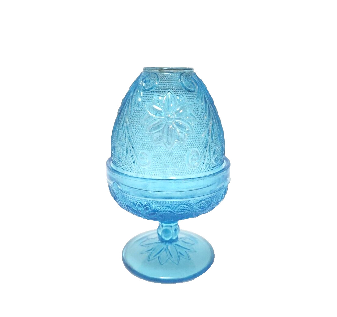Indiana Glass Tiara Chantilly Flower Blue Fairy Tea Light Candle Holder