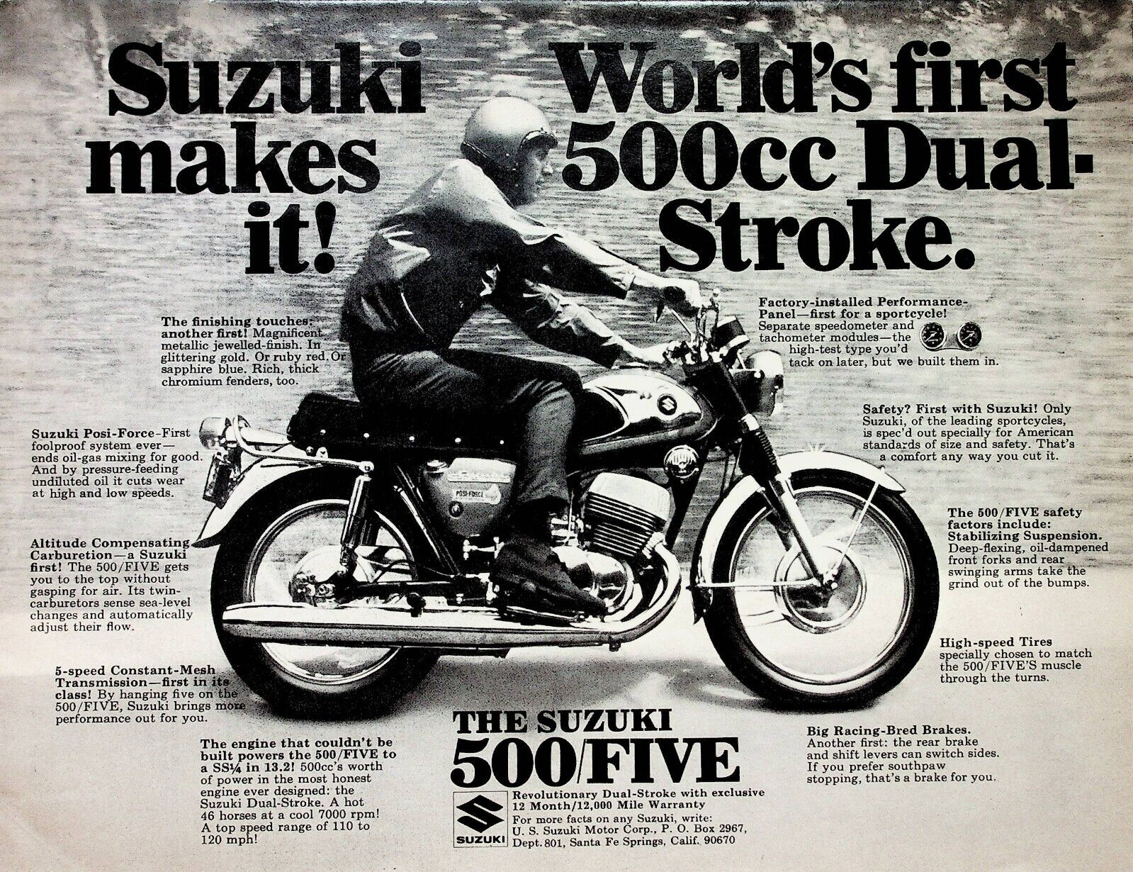 1968 Suzuki 500 Five - Vintage Motorcycle Ad
