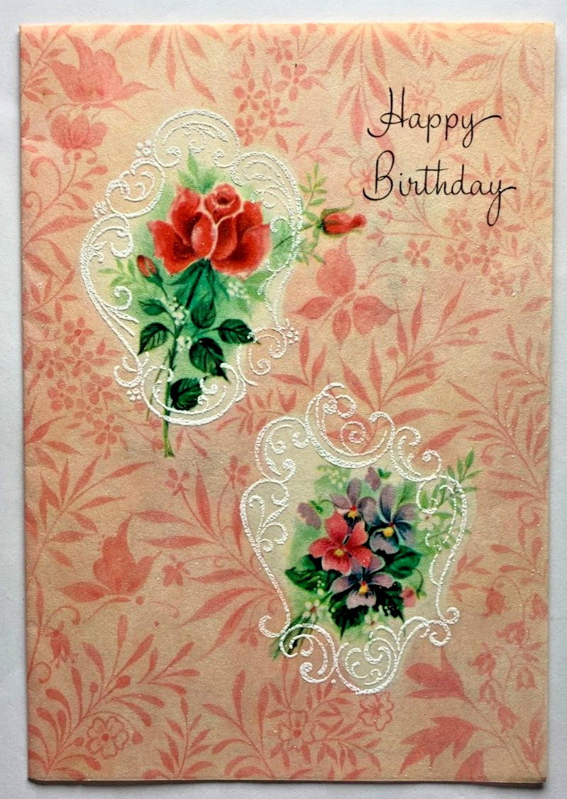 Vintage Happy Birthday Greeting Card A Sunshine Card Flowers Pink Handwriting