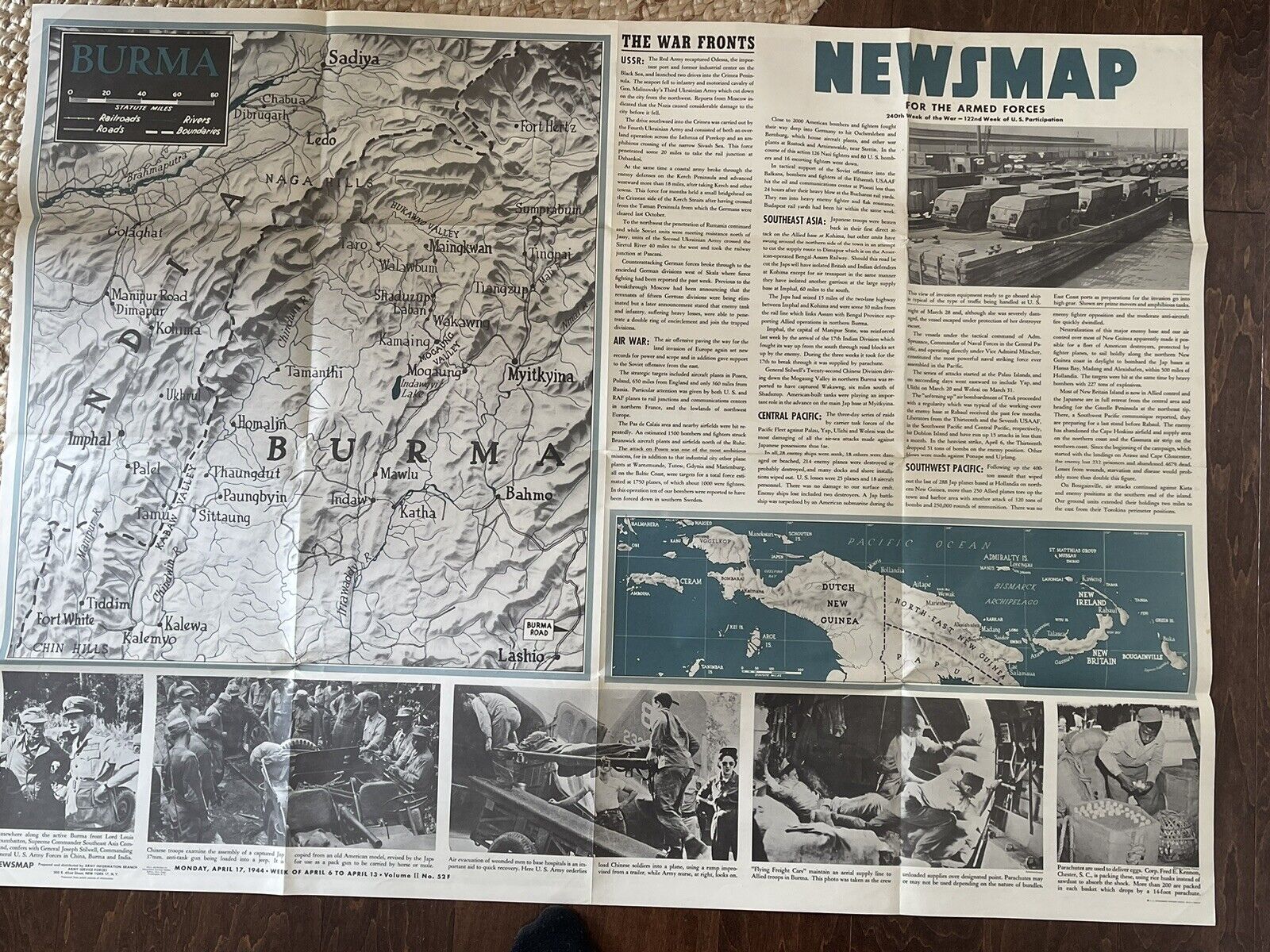 WW2 NEWSMAP for the Armed Forces April 1944 Burma Map Progress Update News More