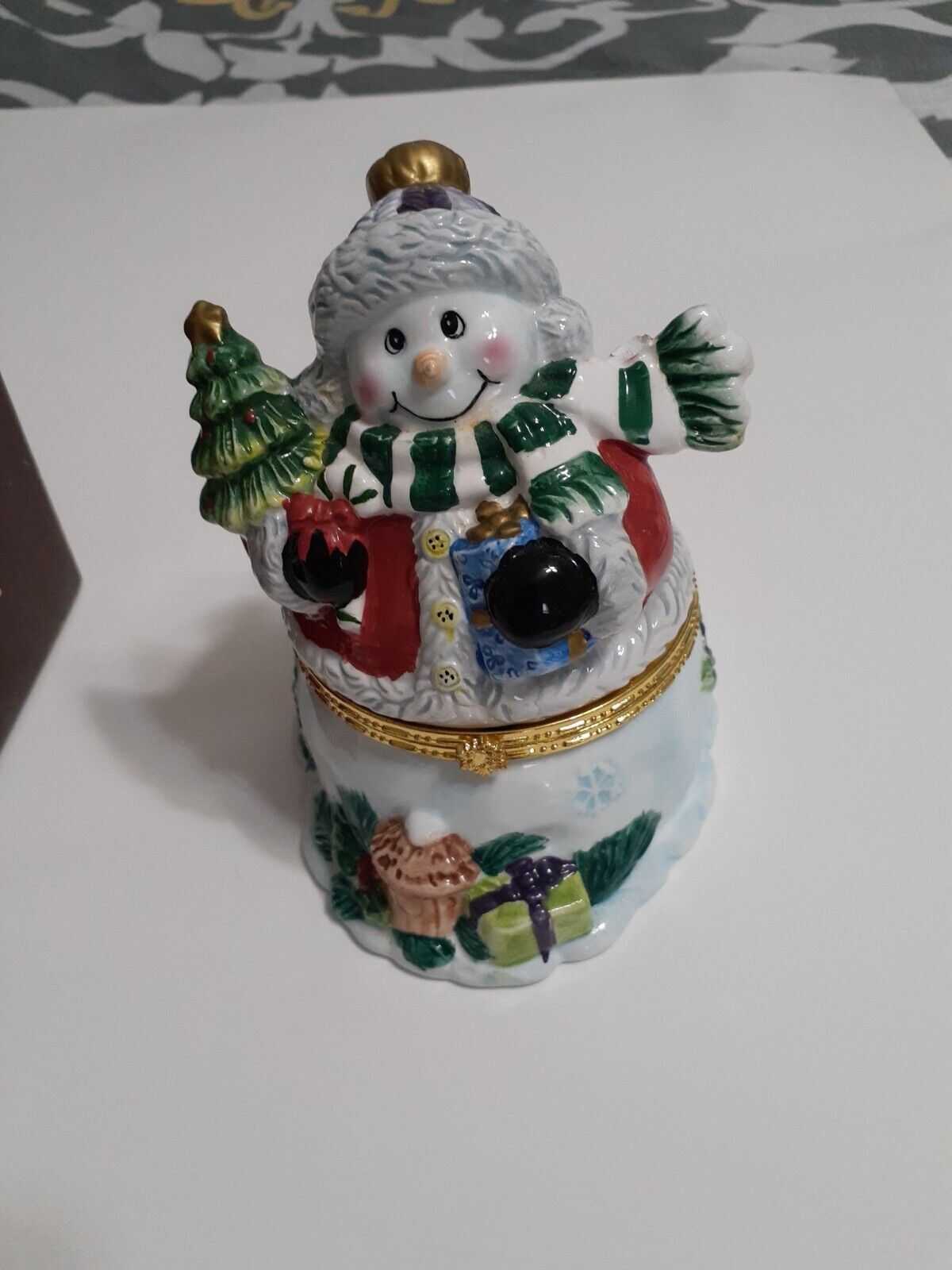 Vintage Hand Painted Ceramic Hinged Box Snowman from McClurkans store 60s-80s