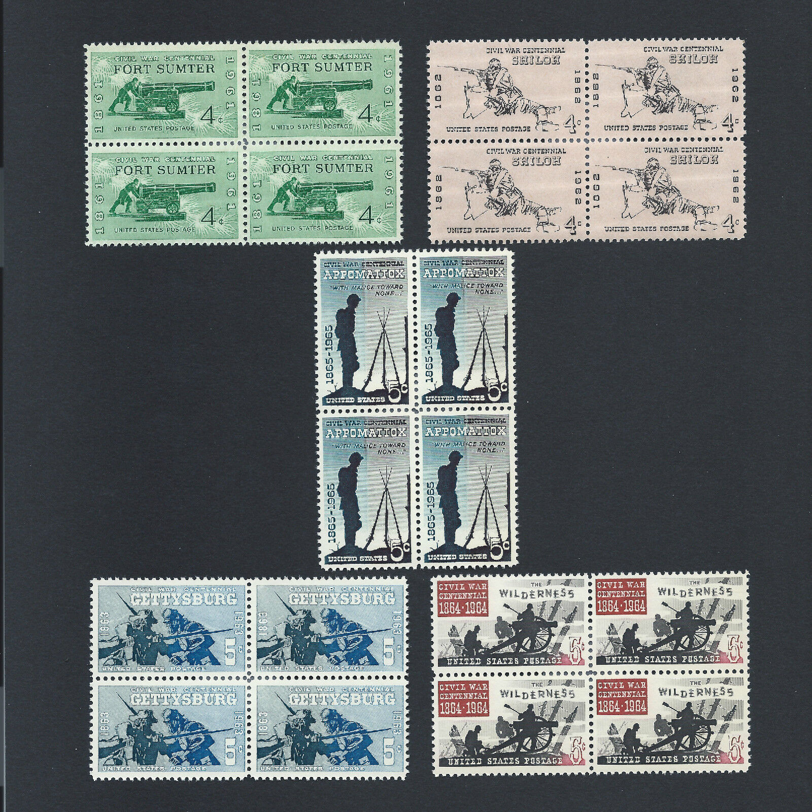 Vintage Mint Sets of 5 Civil War Centennial Stamps Over 61 Years Old L@@K