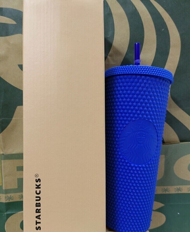 NEW Starbucks Klein Blue Matte Diamond Studded Tumbler Cold Drink Cup 24oz Gifts