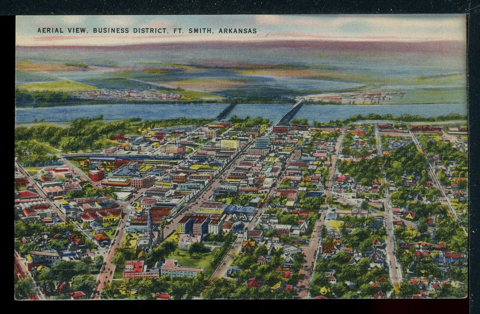 1940\'s Fort Smith AR Aerial View Downtown Historic Vintage Postcard M1543a