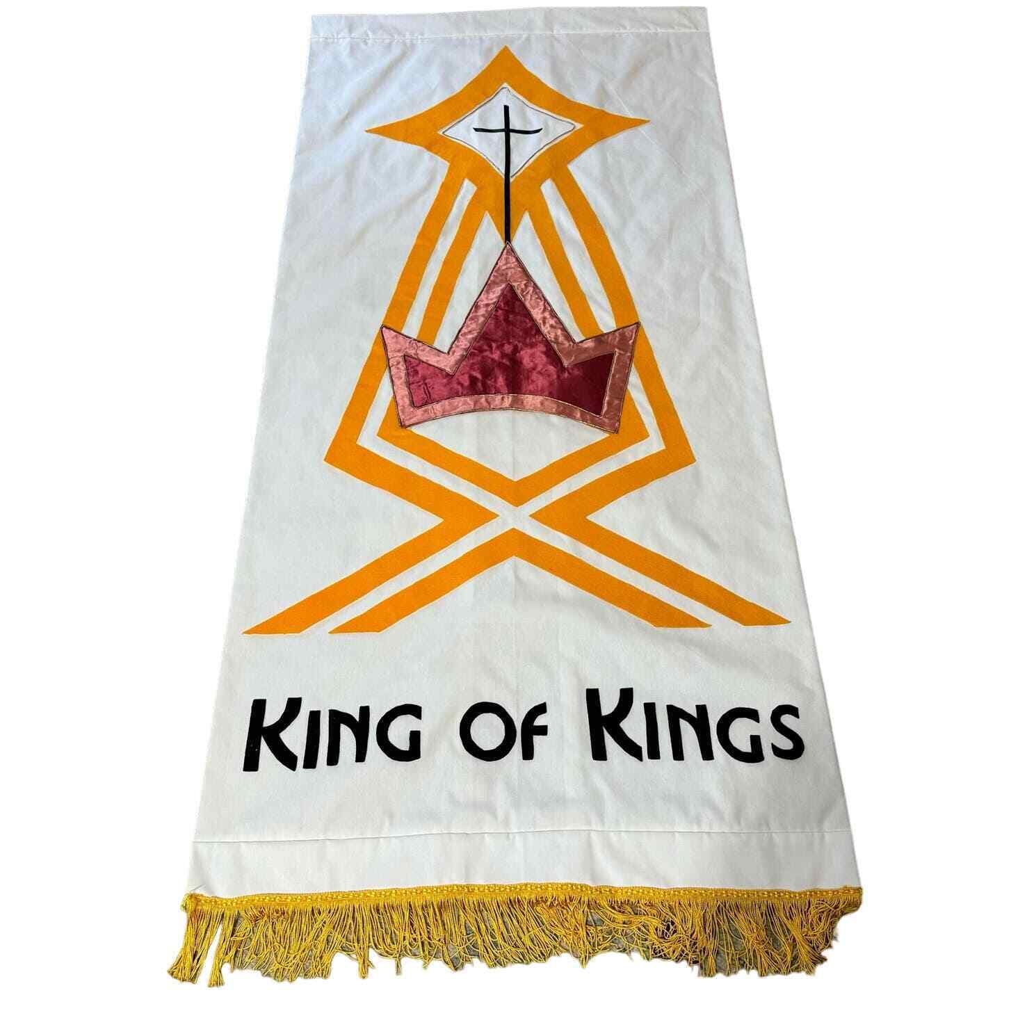 King of Kings White Gold Church Banner Parament 32x68\