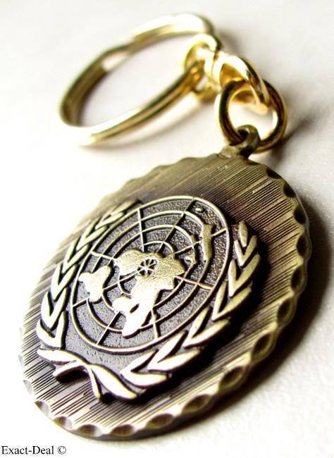 U.N United Nations Logo Antique brass Key chain