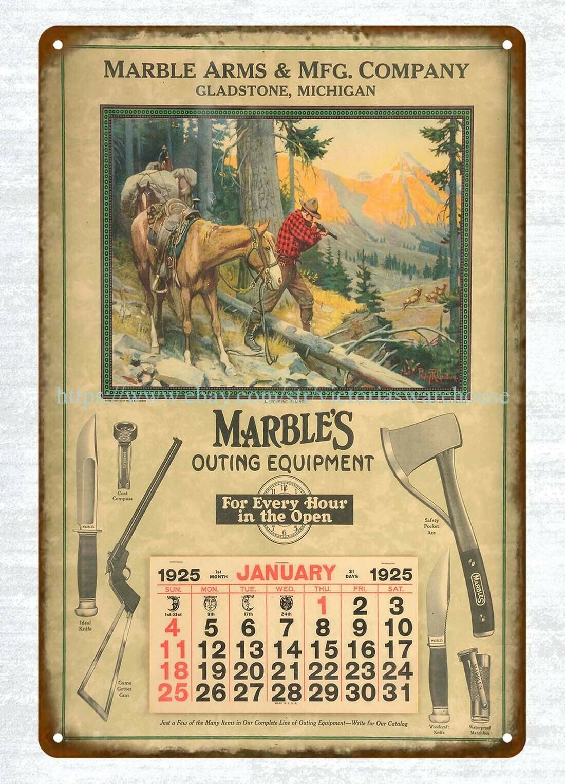 1925 CALENDAR MARBLE'S Outing Equipment PHILLIP GOODWIN hunting wildlife art